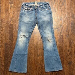 True Religion Jeans Distressed 22” Flare with Twisted Seams